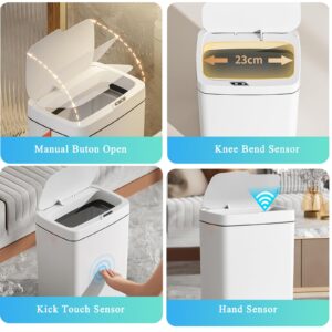 Yuehuam Automatic Bathroom Trash Can with Lid 4 Gallon Touchless Motion Sensor Plastic Trash Bin,IPX5 Waterproof Slim Smart Trash Can for Bedroom Home Office