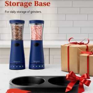 Electric Salt and Pepper Grinder Set with Storage Base, Stainless Steel Rechargeable Salt and Pepper Grinder Set with 4.5 oz Large Capacity, 1.8" Wide Mouth, Adjustable Coarseness, Ideal for Kitchen