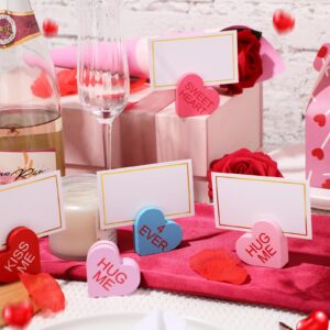 Qunclay 18 Pcs Valentine's Day Wooden Heart Place Card Holder Mini Heart Decor with 30 Pcs Gold Foil White Place Card Table Photo Number Sign Stand Holder for Place Setting Decoration(Lovely Style)