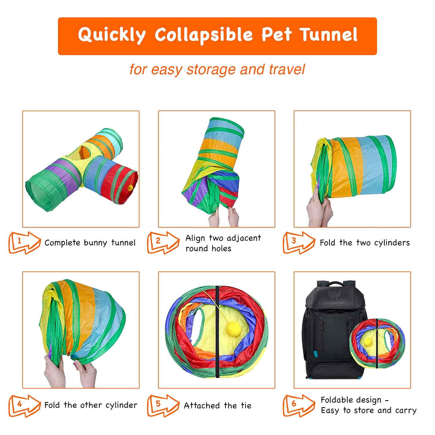 Rabbit Tunnel Collapsible 3 Way Bunny Tunnels and Tubes with Interactive Ball Bunny Hideout Small Animal Activity Tunnel Toys for Dwarf Rabbit Bunny Guinea Pig Kitty