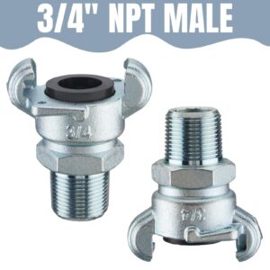 Therwen 4 Sets NPT Iron Air Hose Fitting 2 Lug Universal Coupling Chicago Fitting for Female and Male End (Male End,3/4'')