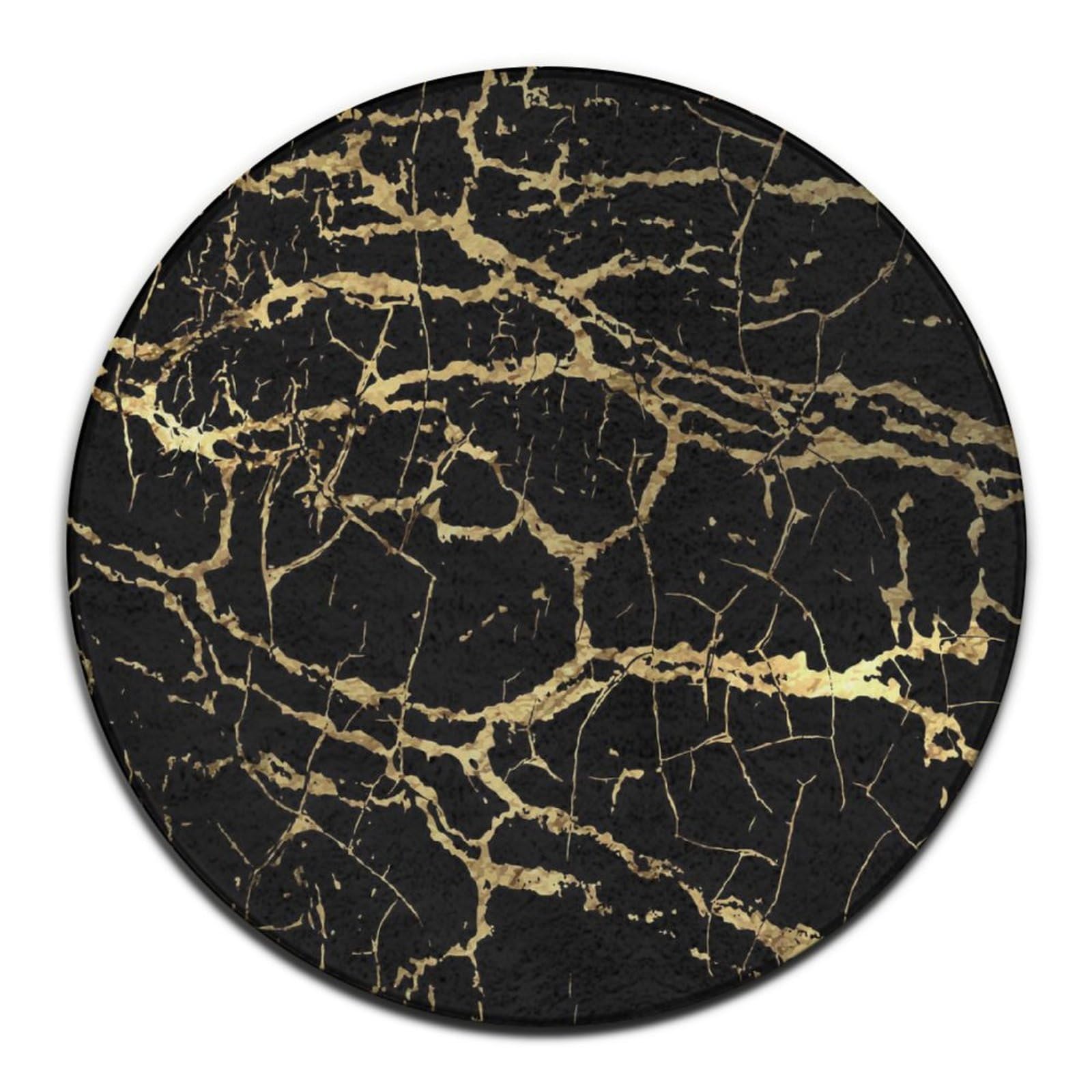 Meaudiwes Soft Round Rug Classic Indoor Floor Mat, Washable & Stain Resistant Area Rug for Bathroom, Dining Room, Hallway, Gold Marble Black