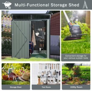 5Ft x 3Ft Outdoor Metal Storage Garden Shed with Lockable Door & Vents, Waterproof Anti-Corrosion Tool Storage Cabinet Clearance, Outside Vertical Tall Tool Shed for Backyard Patio Lawn (Gray)