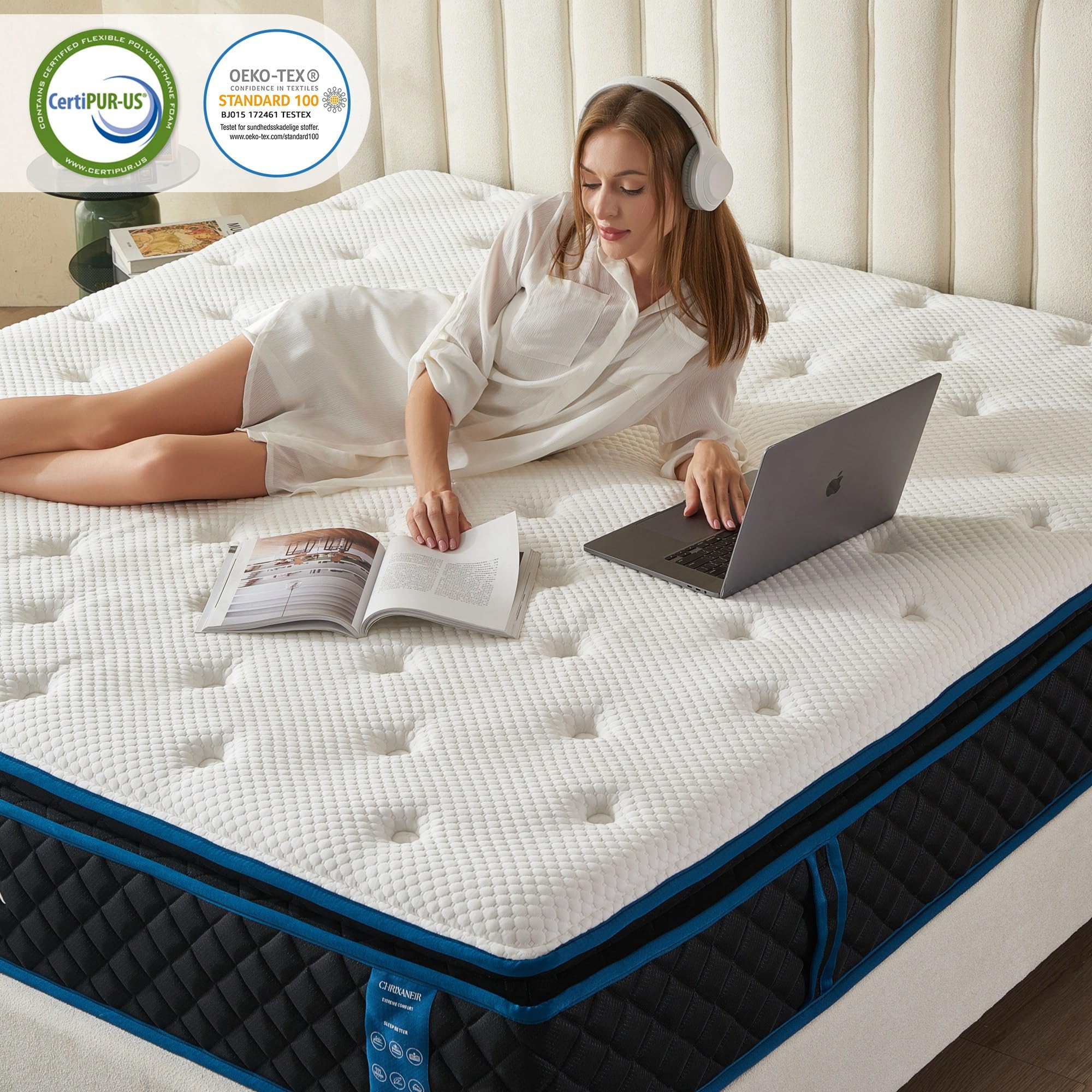 CHRIXANEIR 12 Inch Hybrid Mattress, Medium Firm Gel Memory Foam Mattress in a Box and Pocket Springs with Tencel Cover, CertiPUR-US Certified, Balance Support & Pain-Relief King Size Mattress.