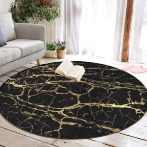 Meaudiwes Soft Round Rug Classic Indoor Floor Mat, Washable & Stain Resistant Area Rug for Bathroom, Dining Room, Hallway, Gold Marble Black