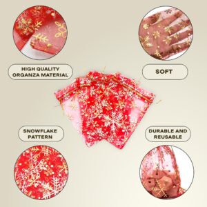 TEXASDELUXE Red Gold Snowflake Small Organza Bags with Drawstring 2x3 40 pack Tiny Small Drawstring Bags 2x3 for Party Wedding Goodies Candies & Jewelry Small Mesh Bags Drawstring 2x3