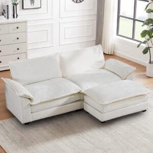 oqqoee 85.8" modular sectional sofa oversized comfy loveseat l shaped sofa couches with chaise/ottoman/pillows for living room,apartment,office (white)