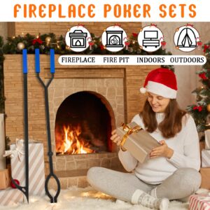 40" Fire Poker Set Heavy Duty Fire Poker for Fire Pit Campfire Fireplace Outdoor/Indoor, Black Rustproof Solid Steel Large Fireplace Poker Log Grabber Safely Moves Firewood