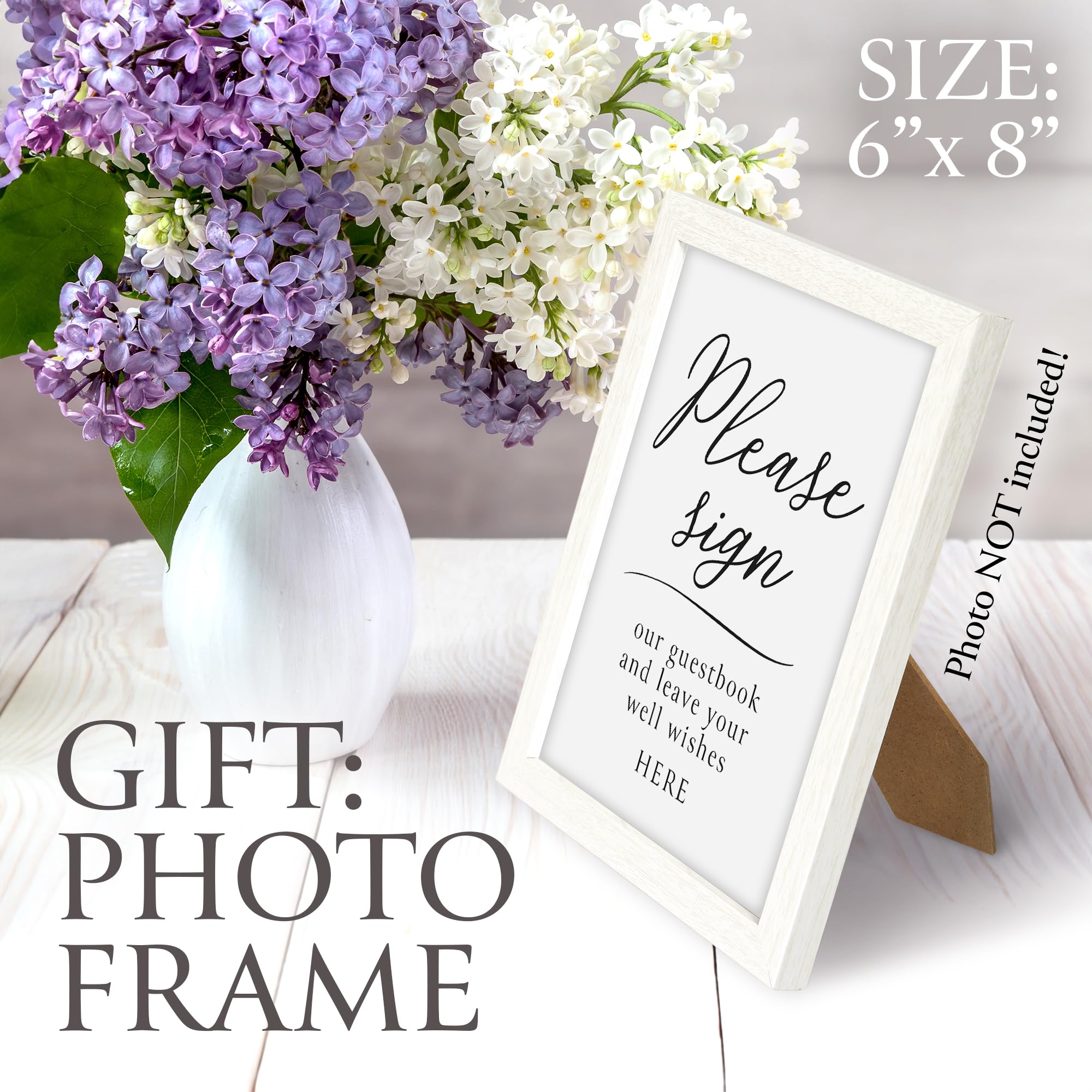 Wedding Guest Book with Photo Frame - Elegant Flower Design Hardcover with Golden Edges Wedding Guest Book - 120 Pages for Wedding Reception, Bridal Shower, and Special Events