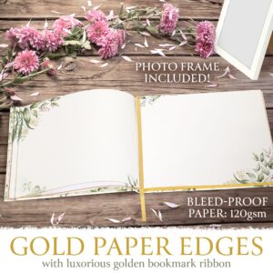 Wedding Guest Book with Photo Frame - Elegant Flower Design Hardcover with Golden Edges Wedding Guest Book - 120 Pages for Wedding Reception, Bridal Shower, and Special Events