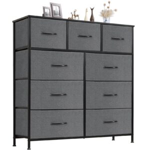 sweetcrispy 9 drawers dresser for bedroom, kidsroom furniture, tall chest tower, storage organizer units for clothing, closet, fabric bins, wood top, steel frame, lightweight, assemble tools include