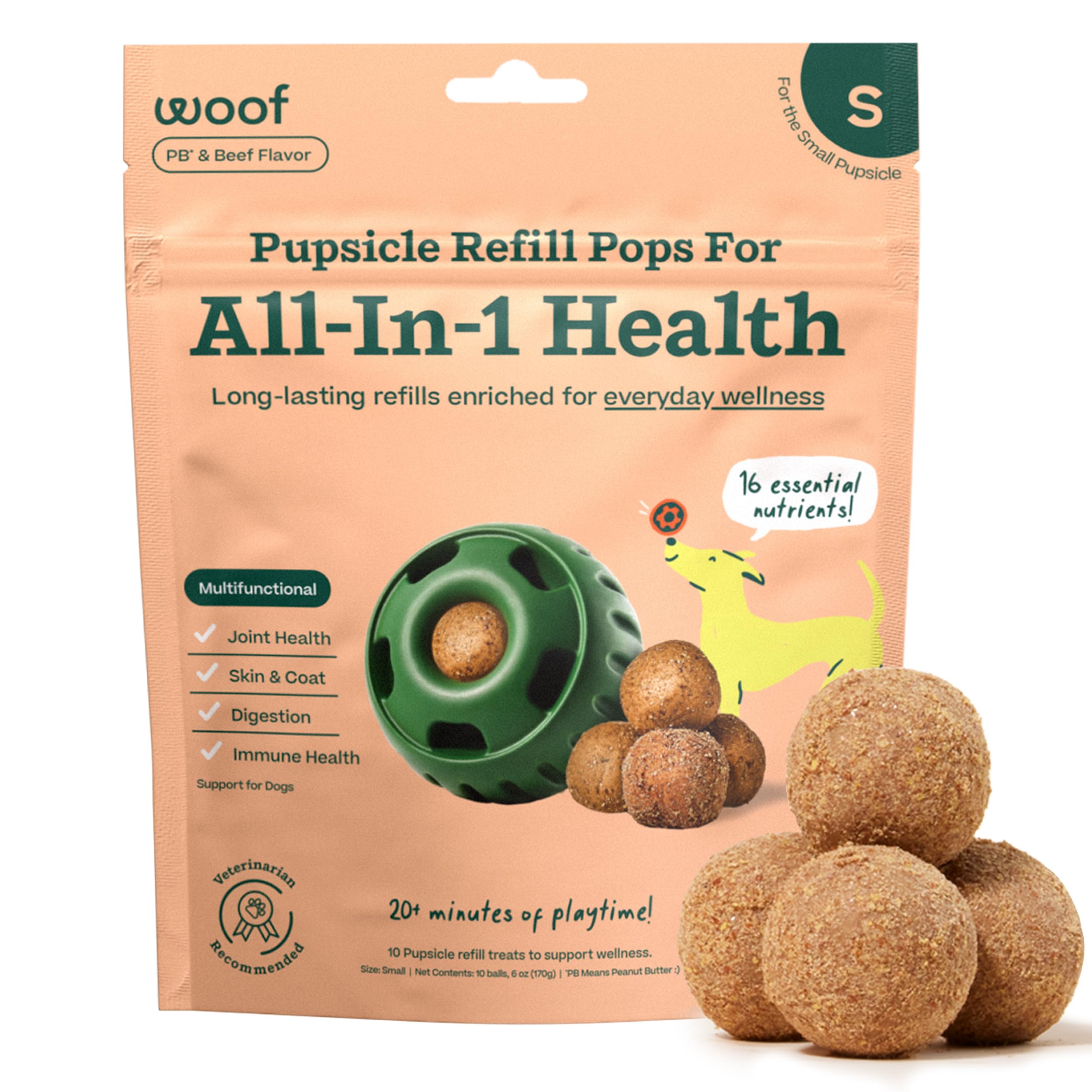 WOOF Pupsicle Refill Pops for All-in-1 Health - Long-Lasting Multivitamin Refills for The Pupsicle Toy - with Vitamins A, B, D, Iron, Magnesium, and Fiber - Small Pops - 10 Count