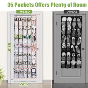 MISSLO 35 Clear Large Pockets Over The Door Shoe Organizer Sturdy Oxford Fabric Hanging Shoe Rack Closet Shoe Holder Hanger, White