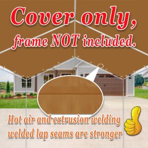 Strong Camel 10 x 20 Ft Carport Replacement Canopy Cover Garage Top Tent Shelter Tarp with Free 40 Ball Bungee (Tan)