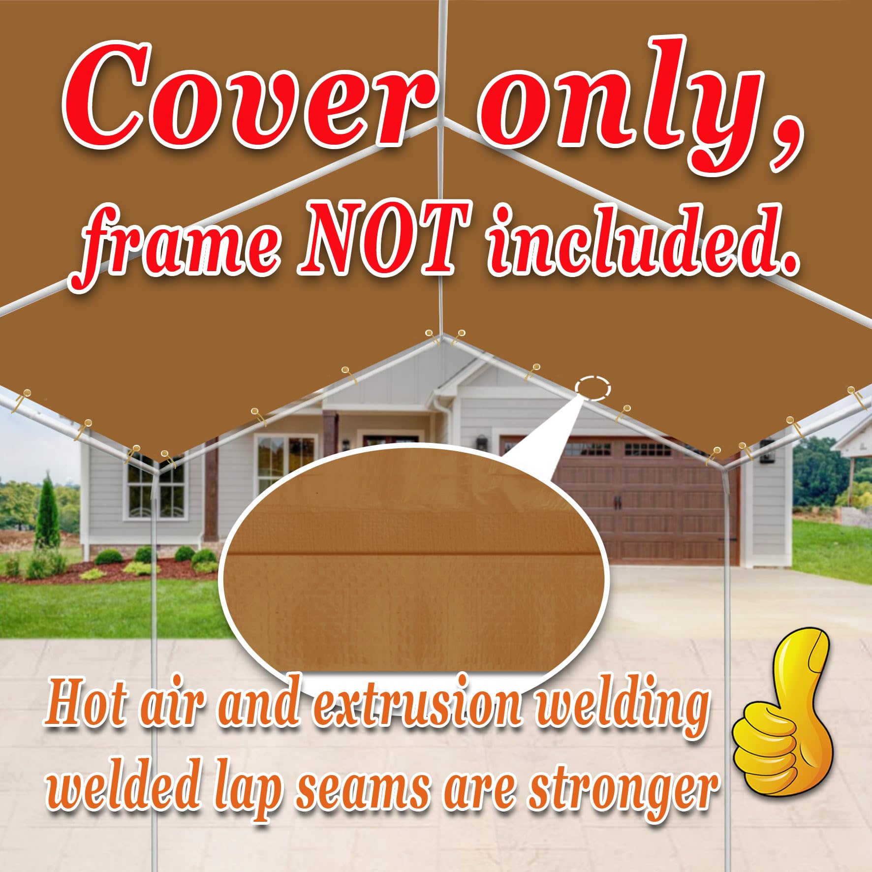 Strong Camel 10 x 20 Ft Carport Replacement Canopy Cover Garage Top Tent Shelter Tarp with Free 40 Ball Bungee (Tan)