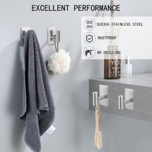 Nolimas Adhesive Towel Hooks, Heavy Duty Wall Hooks, Towel Hooks for Bathrooms Adhesive, SUS304 Stainless Steel Waterproof Sticky Kitchen Hooks for Hanging Towel,Clothes,Robe,Brushed Nickel,4Pack