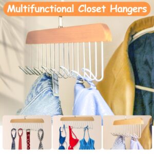 Xbaiyanr 2Pcs Anti Slip Multi Hook Coat Racks,Bra Hangers for Closet Organizer with 8 Hooks 360 °Swivel Belt Hanger for Closet for Belt, Tie, Tank Top, Bra, Scarf (Beige)