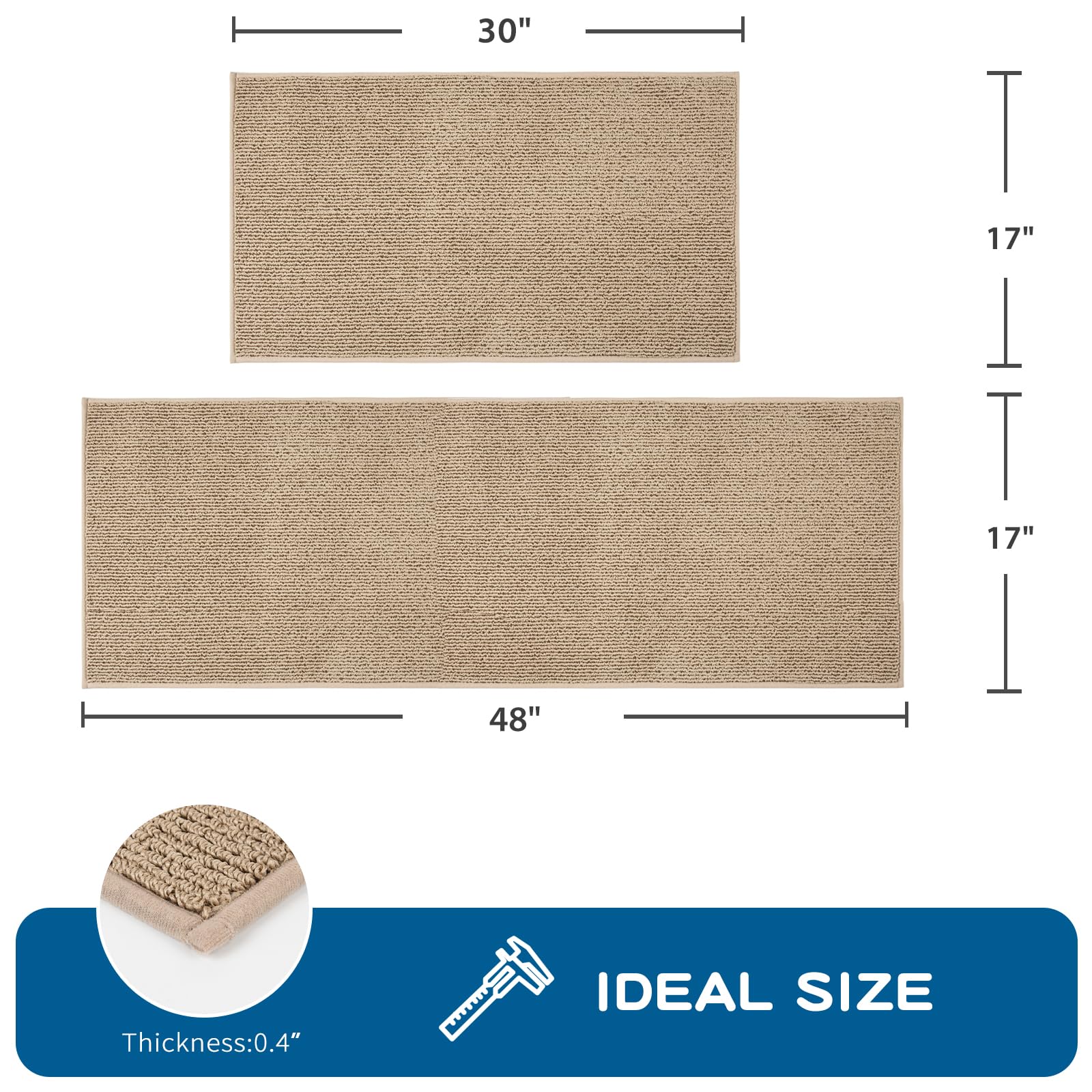 PURRUGS Machine Washable Kitchen Rug Set of 2, Non-Slip/Skid Kitchen Runner Rugs & Floor Mats, Super Absorbent Soft Area Rugs for Sink, Kitchen & Laundry, Rolled Packaging, Beige