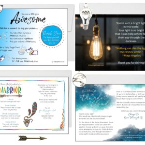 Smiling Wisdom - Bulk 40 Gift Sets - 4 Different Sets of 10 - Quarterly Gifts - Encouraging Praising Employee Volunteer Student Appreciation Cards Envelopes - 120 Pcs - Storm Puppy Warrior Light