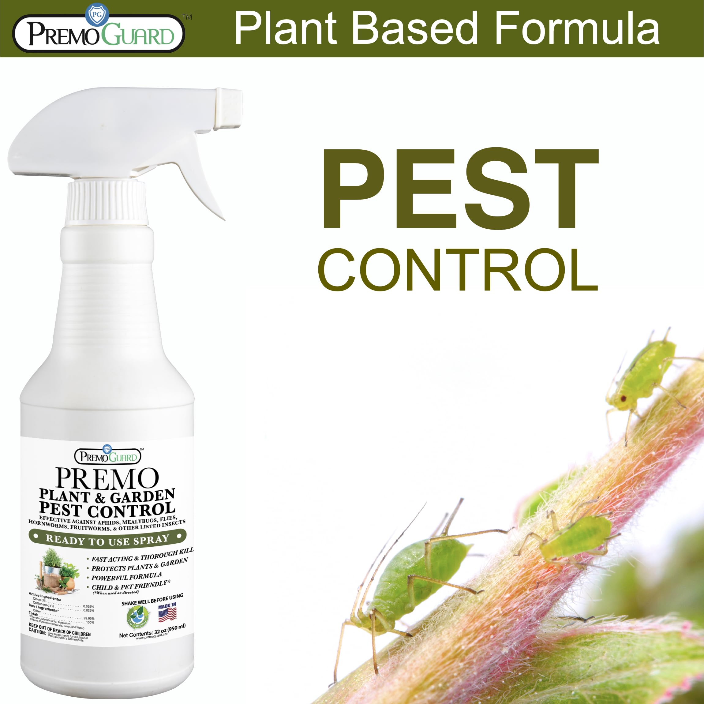 Plant & Garden Pest Control by Premo Guard - 32 oz - Insect & Disease Control for Organic Gardening - Effective Natural Plant Based Formula for Inside & Outside Plants