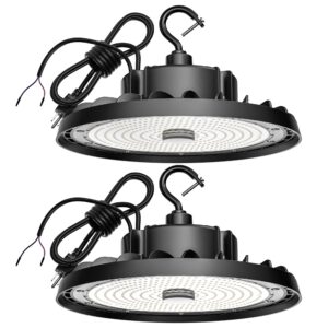 shinewoo ufo led high bay light 240w 36,000lm 5000k daylight, high bay led shop light 0-10v dimmable with us plug 5’ cable, commercial led warehouse lights, factory area lighting fixture, 2pcs