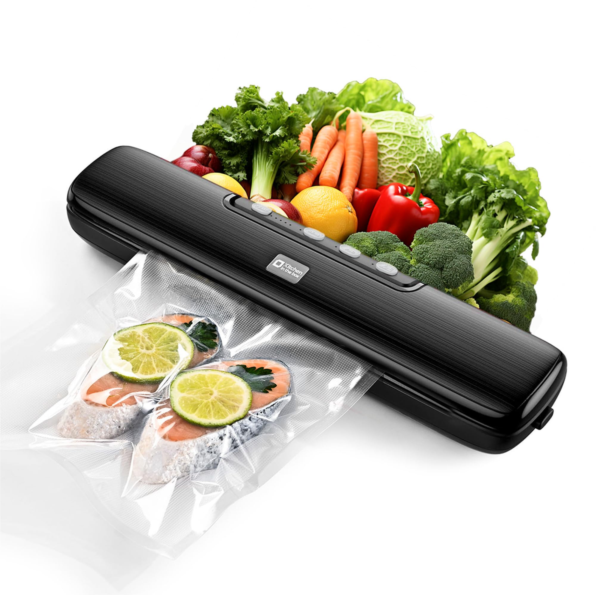 Vacuum Sealer Machine,Kitchen in the box Food Sealer Machine for Food Storage,Dry/Wet/Seal/Vac/External Vac Modes & 5 Sealing Temperatures,Automatic Air Sealer with 15Pcs Vacuum Seal Bags,Black