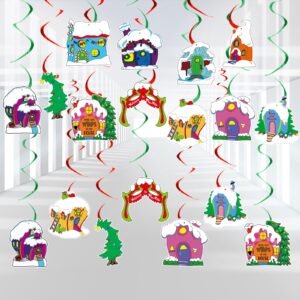 44pcs whoville christmas decorations hanging swirls, welcome to whoville christmas hanging decorations for whoville decorations, whoville christmas village swirls, christmas party decorations