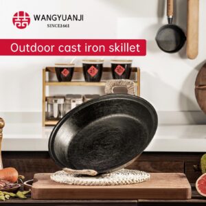 WANGYUANJI Cast Iron Skillet, Heavy-Duty & Large Pan, 14.2-Inch Dual Assist Handles Cast Iron Pan,Oven Safe Cookware - For Indoor/Outdoor, Grill, Stovetop Use(Black)