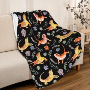 Bearded Dragon Reptiles Blanket Gift for Boy Girl Flannel Fuzzy Warm Plush Lightweight Soft Throw for Couch Sofa Bed Office Camping 50''x 60'' for Teens