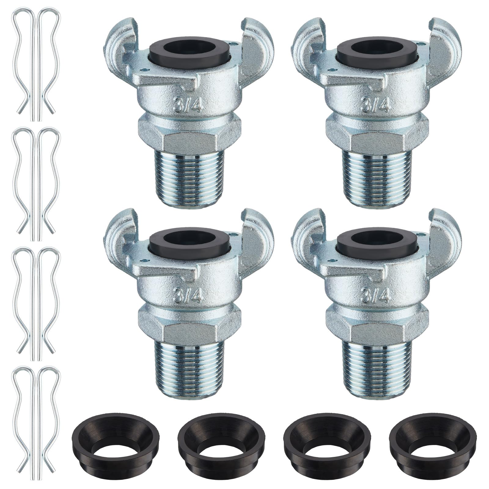 Therwen 4 Sets NPT Iron Air Hose Fitting 2 Lug Universal Coupling Chicago Fitting for Female and Male End (Male End,3/4'')