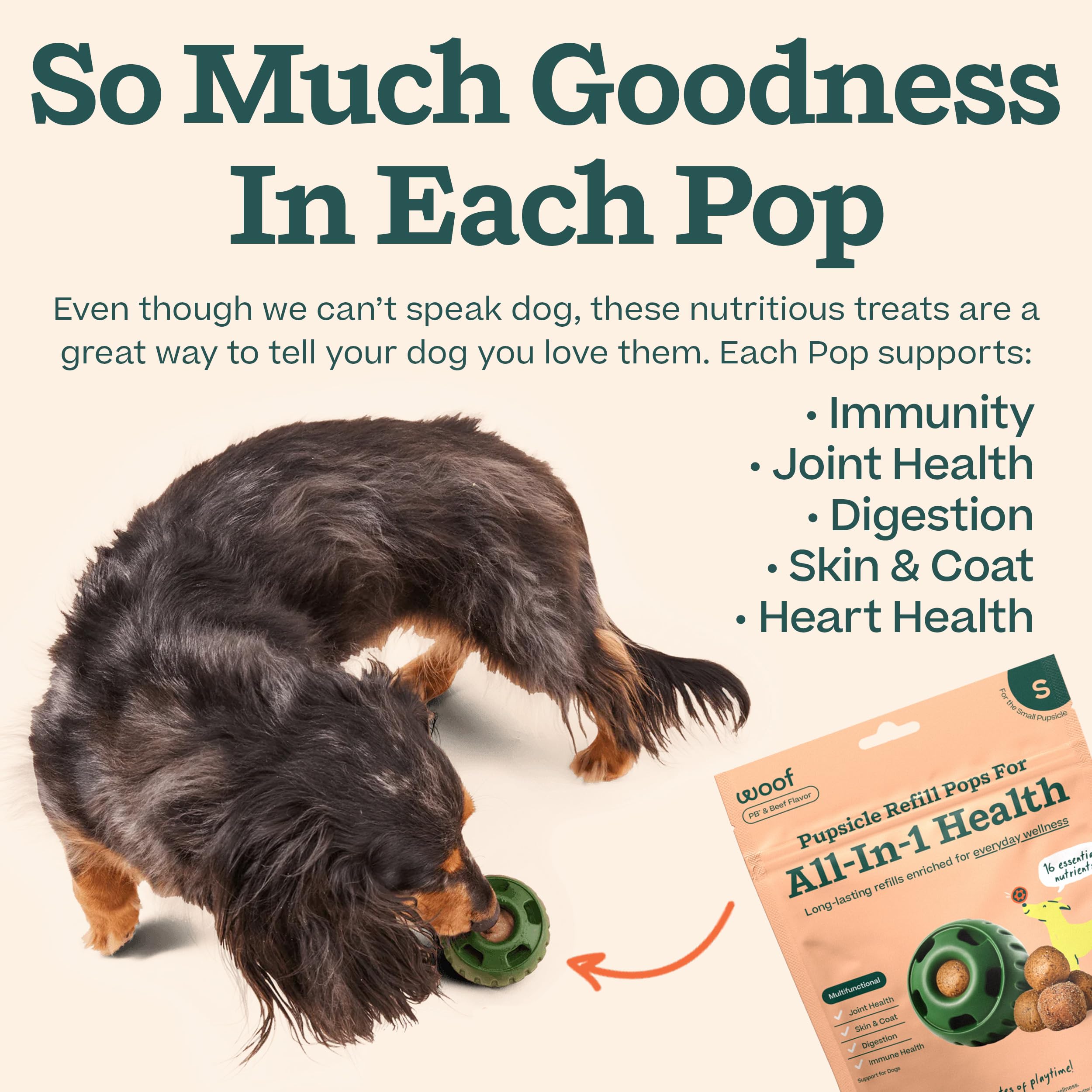 WOOF Pupsicle Refill Pops for All-in-1 Health - Long-Lasting Multivitamin Refills for The Pupsicle Toy - with Vitamins A, B, D, Iron, Magnesium, and Fiber - Small Pops - 10 Count