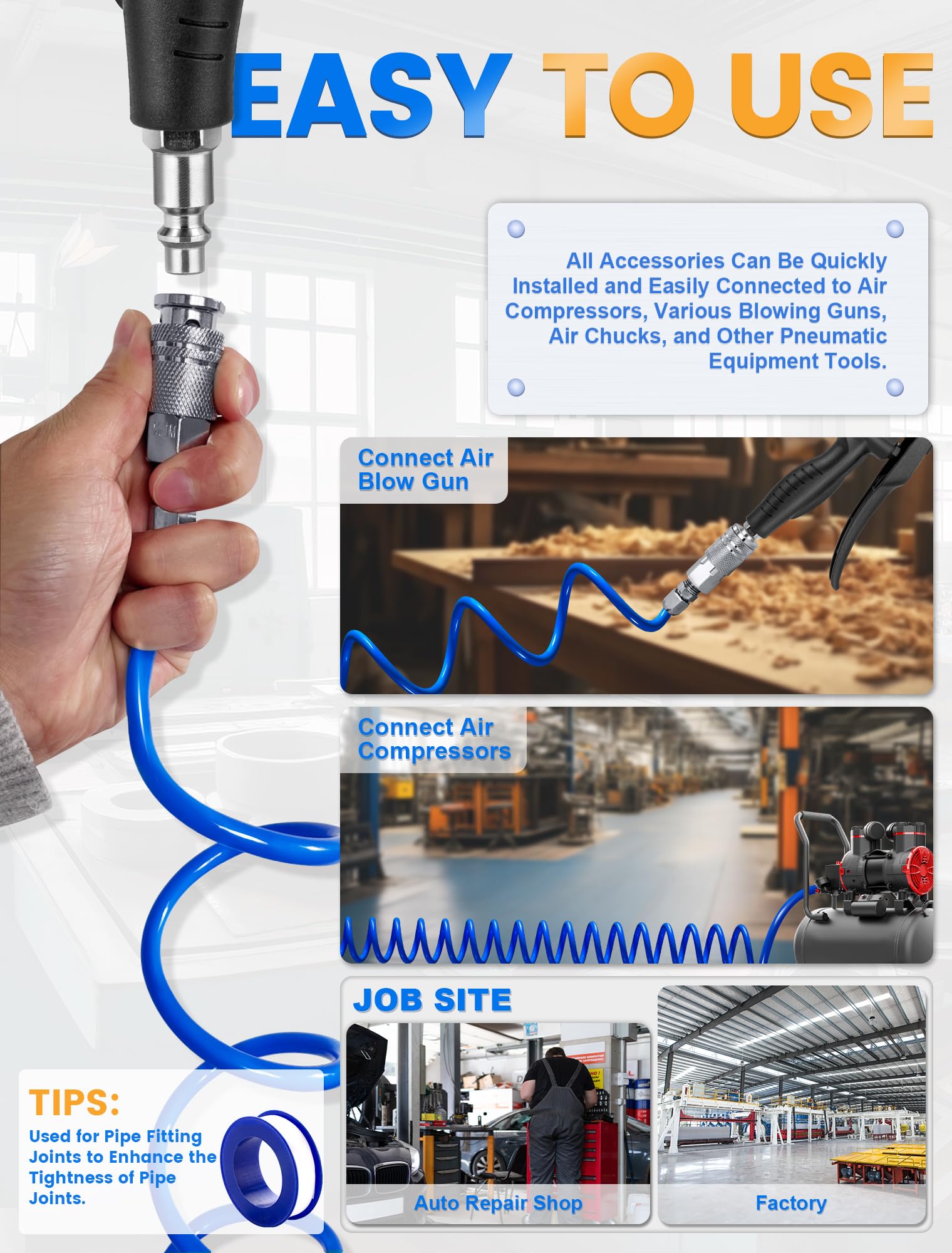 SARDVISA 25 Feet Repairable EVA Recoil Air Hose, Air Compressor Hose with 1/4" NPT Industrial Universal Quick Coupler and I/M Plug Kit, 200PSI Max Air Tool Hose