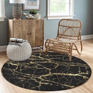 Meaudiwes Soft Round Rug Classic Indoor Floor Mat, Washable & Stain Resistant Area Rug for Bathroom, Dining Room, Hallway, Gold Marble Black