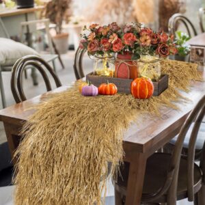 XLX TURF Faux Thatch Straw Table Runner 13 X 36 Inch, Yellow Grass Hay Table Centerpiece Decorations for Western Cowboy Birthday Thanksgiving Party, Hunting Theme, Home DIY Crafts