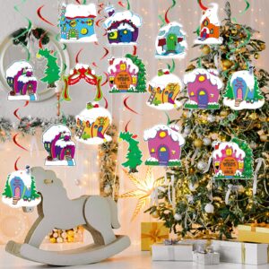 44Pcs Whoville Christmas Decorations Hanging Swirls, Welcome to Whoville Christmas Hanging Decorations for Whoville Decorations, Whoville Christmas Village Swirls, Christmas Party Decorations