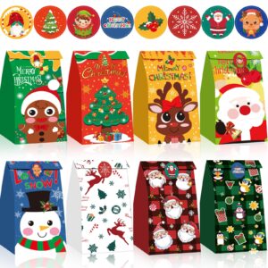 febsnow christmas gift bags 40pack christmas goody bags with stickers,christmas candy treat bags for kids xmas cookies goodies wrapping bags craft paper bags for christmas party favors supplies