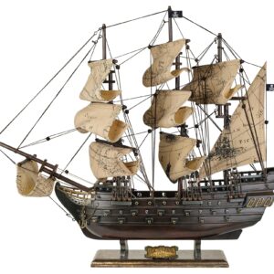 SAILINGSTORY Wooden Pirate Ship Model Black Pearl Model Ship Sailboat Decor Sea Chart Sails 20.5"