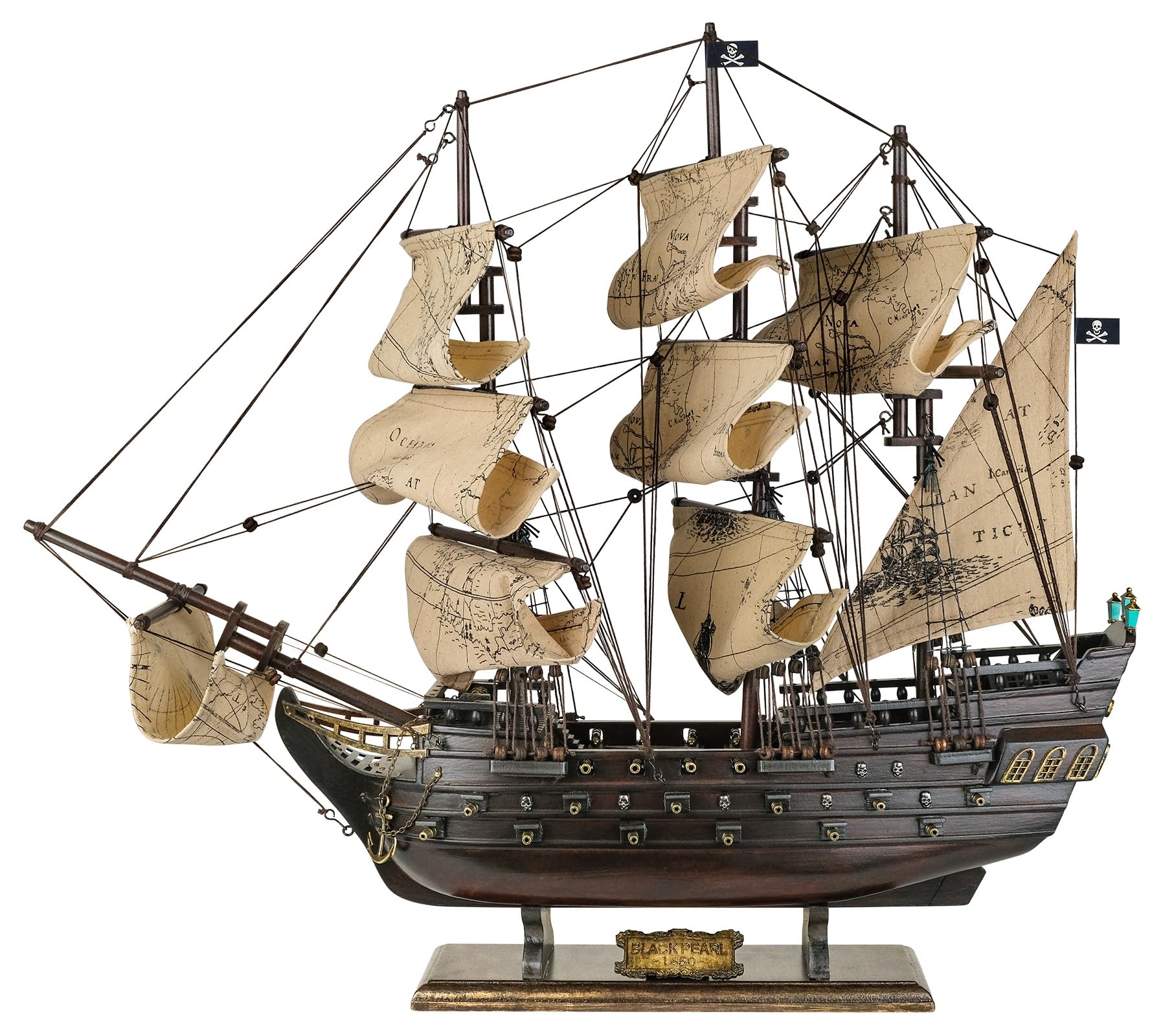 SAILINGSTORY Wooden Pirate Ship Model Black Pearl Model Ship Sailboat Decor Sea Chart Sails 20.5"