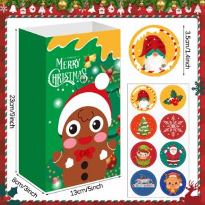 FEBSNOW Christmas Gift Bags 40Pack Christmas Goody bags with Stickers,Christmas Candy Treat Bags for Kids Xmas Cookies Goodies Wrapping Bags Craft Paper Bags for Christmas Party Favors Supplies