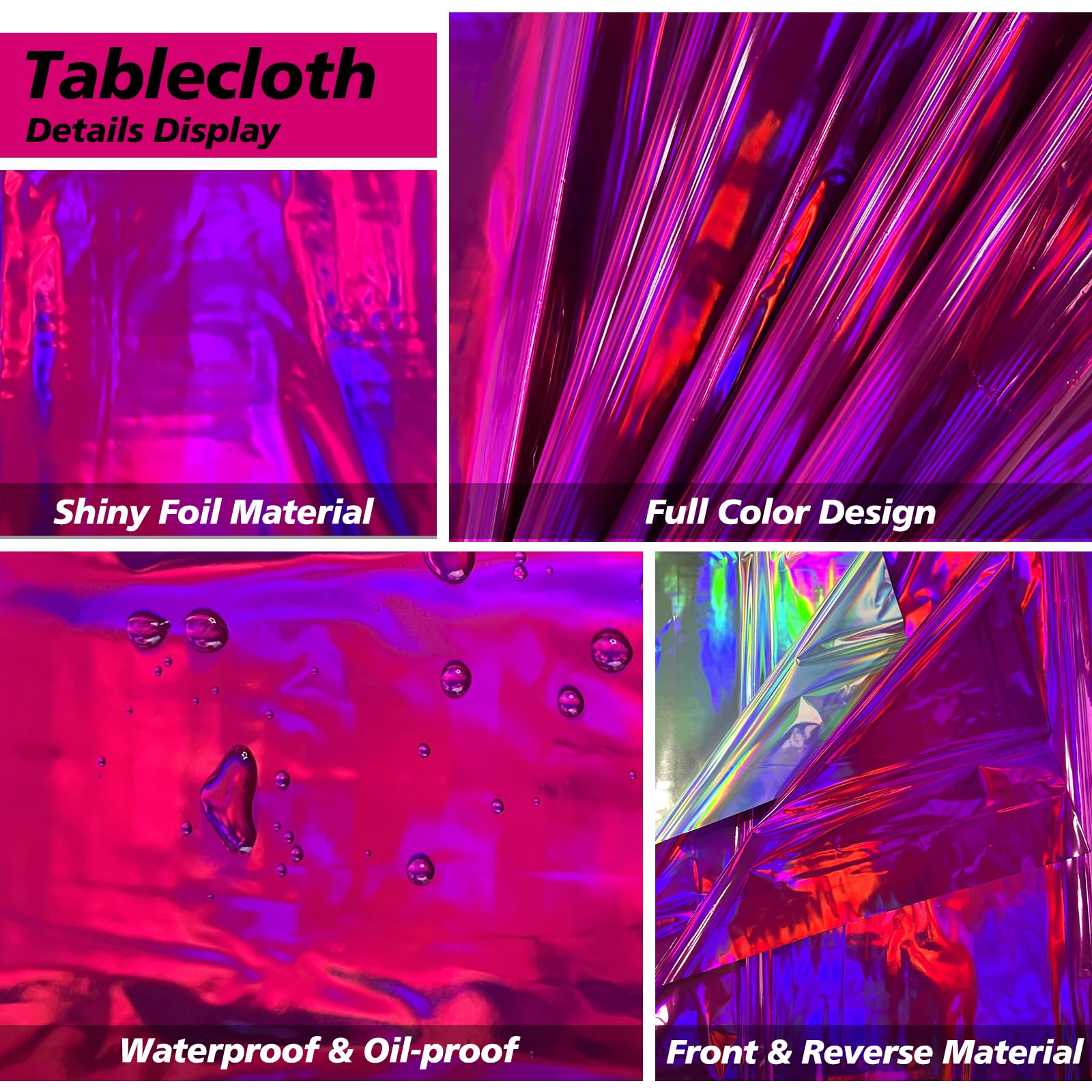 PKNOON Plastic Table Cloth 4 Pack Table Cloths for Parties Hot Pink Foil Tablecloths Iridescence Plastic Tablecloths Disposable Table Cover for Baby Shower Wedding Birthday Decorations 54"X 108"