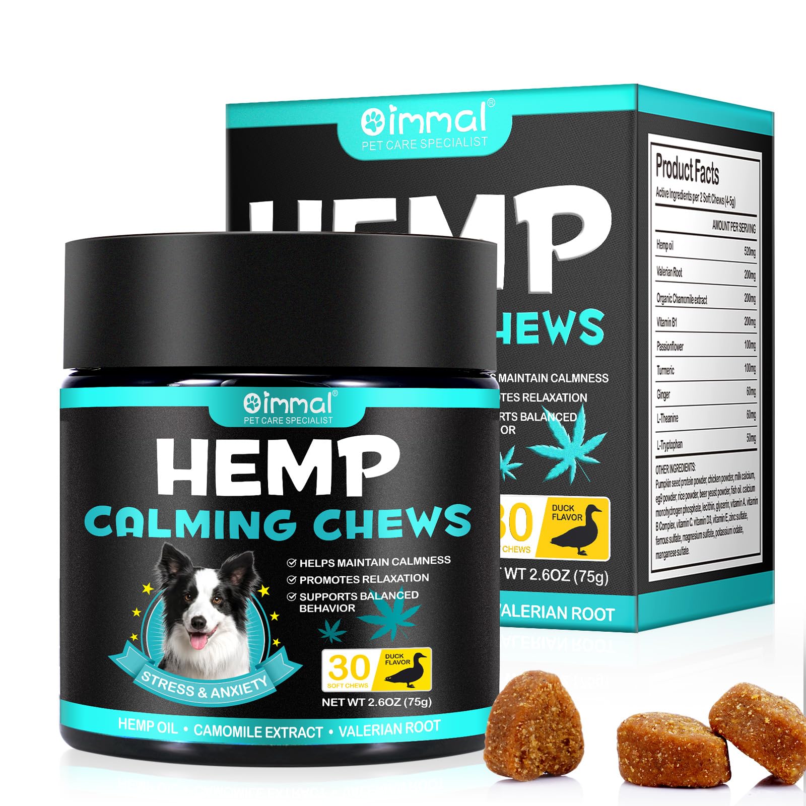 ALIVO Calming Chews for Dogs, Calming Dog Treats with Hemp Oil for Dogs Anxiety & Stress Relief for Dogs Calming Treats - Pet Supplies Soft Chews for Stress, Barking, Aggression - 30PC, Duck Flavor