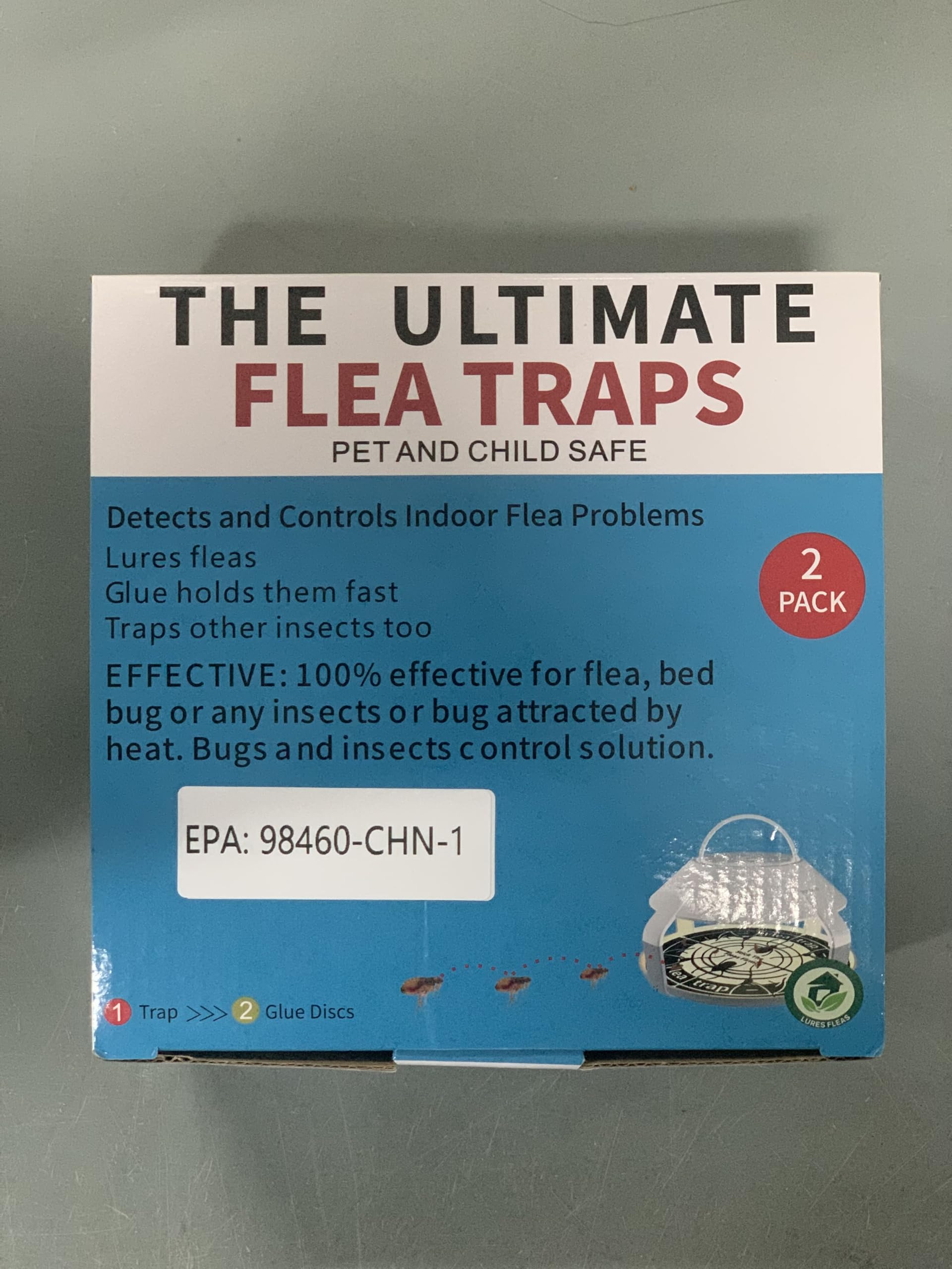 2 Pack Flea Traps for Inside Your Home with 10 Sticky Refill Discs & 4 LED Light Modes Flea Light Trap for Indoor, Harmless & Friendly to Pets & Kids Pest Trapper for Fleas, Flies, Mosquitoes, Moths