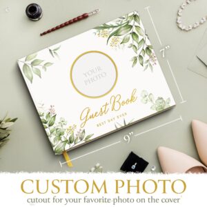 Wedding Guest Book with Photo Frame - Elegant Flower Design Hardcover with Golden Edges Wedding Guest Book - 120 Pages for Wedding Reception, Bridal Shower, and Special Events