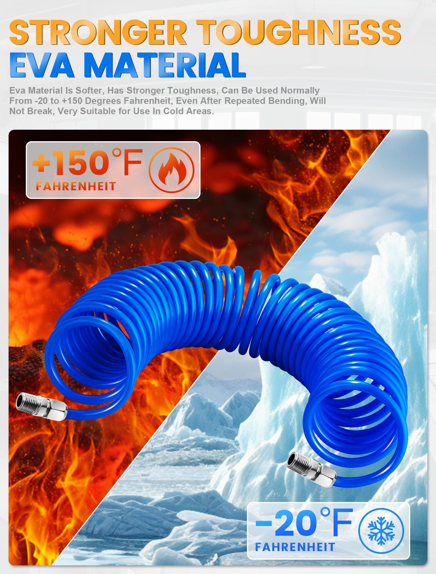 SARDVISA 25 Feet Repairable EVA Recoil Air Hose, Air Compressor Hose with 1/4" NPT Industrial Universal Quick Coupler and I/M Plug Kit, 200PSI Max Air Tool Hose