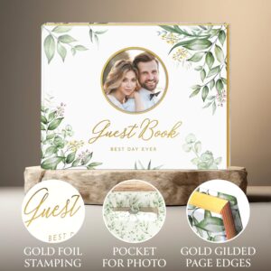 Wedding Guest Book with Photo Frame - Elegant Flower Design Hardcover with Golden Edges Wedding Guest Book - 120 Pages for Wedding Reception, Bridal Shower, and Special Events