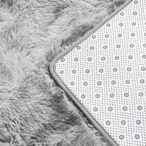 Deerhoo Large Shag Area Rugs 6 x 9, Tie-Dyed Plush Fuzzy Rugs for Living Room, Ultra Soft Fluffy Furry Rugs for Bedroom, Indoor Carpet Nursery Rugs for Kids Room Home Decor, Light Grey