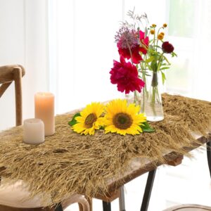 XLX TURF Faux Thatch Straw Table Runner 13 X 36 Inch, Yellow Grass Hay Table Centerpiece Decorations for Western Cowboy Birthday Thanksgiving Party, Hunting Theme, Home DIY Crafts