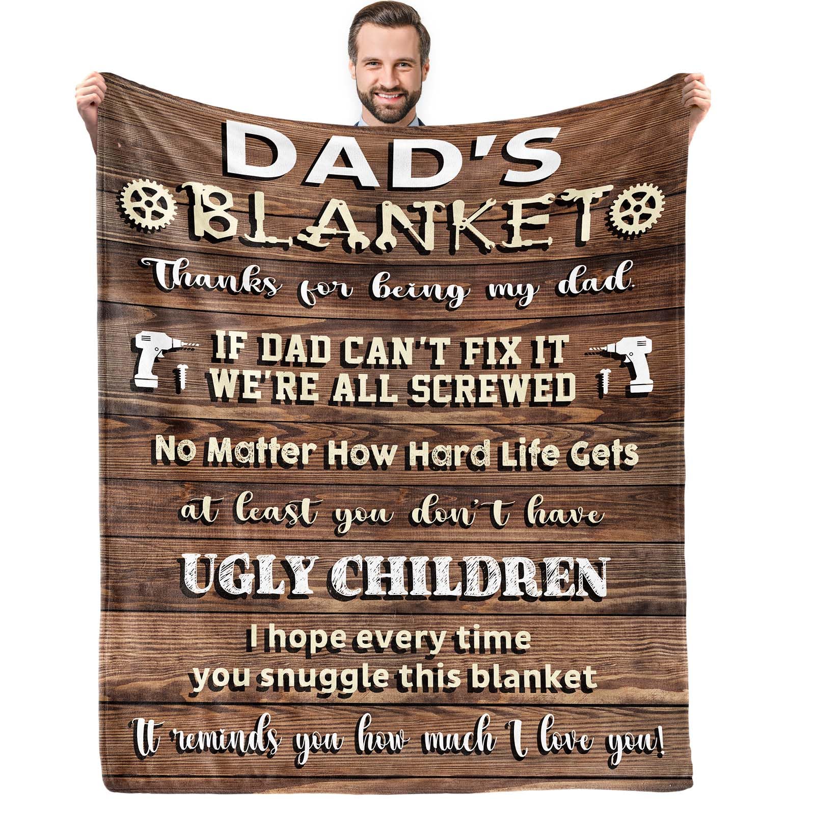 Dad Birthday Gift from Daughter, Christmas Birthday Gifts for Dad from Son, Fathers Day Presents for Dad from Kids, Best Dad ever Gift, Cool Gifts for Daddy Who Wants Nothing, Dad Throw Blanket 60X50