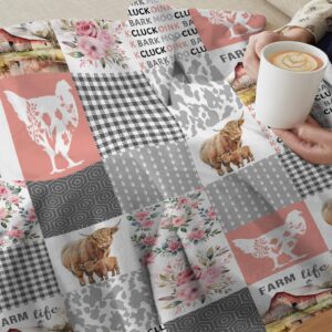 BUYYET Farm Animal Floral Chicken Gift Blanket Farmhouse Animal Floral Print Neutral Baby Blanket for Boy Girl Birthday Highland Cow Chicken Swaddle Receiving Blanket 40''x 50''for Kids