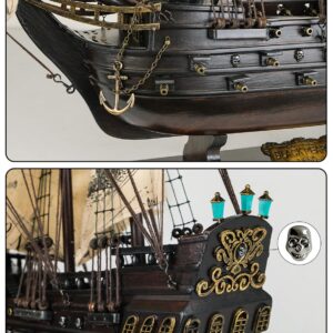 SAILINGSTORY Wooden Pirate Ship Model Black Pearl Model Ship Sailboat Decor Sea Chart Sails 20.5"